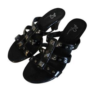 EUC A2 by Aerosoles Powprika Heel Sandlas/Mules Black/Silver